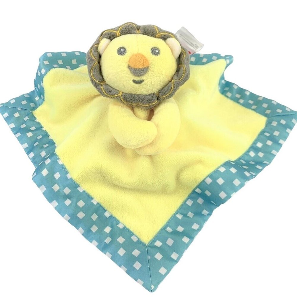 Fisher Price Yellow Blue Lion Security Blanket Plush Baby Lovey NWT